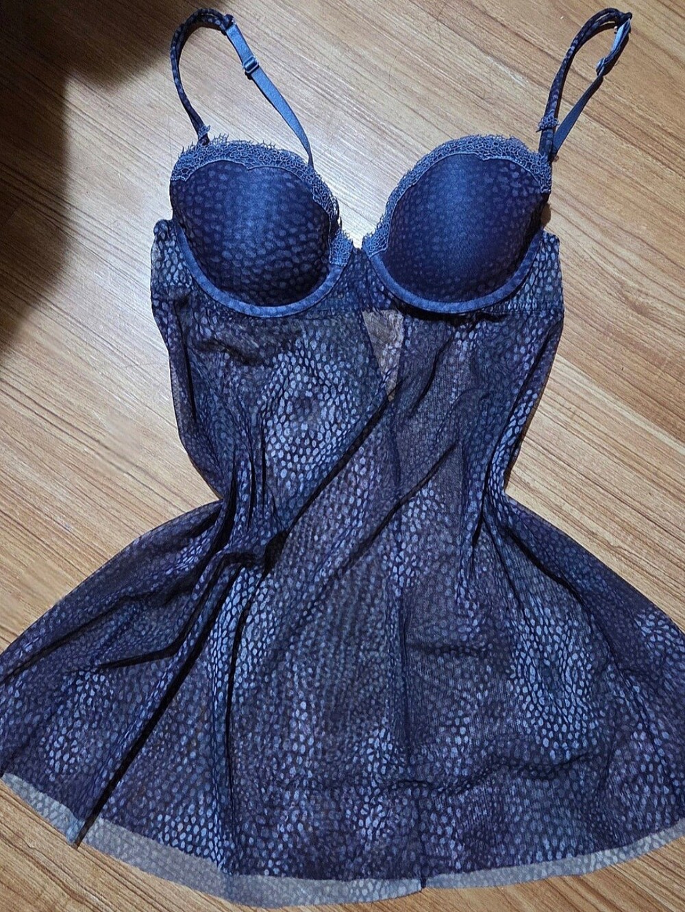 Womens Y2K Blue Snakeskin Print Babydoll Lace See Through Teddy Size M